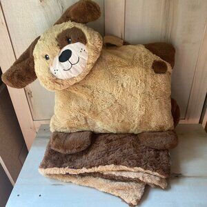Wild for Style Pillow Pets Combo Brown Spotted Puppy Dog Stuffed blanket set